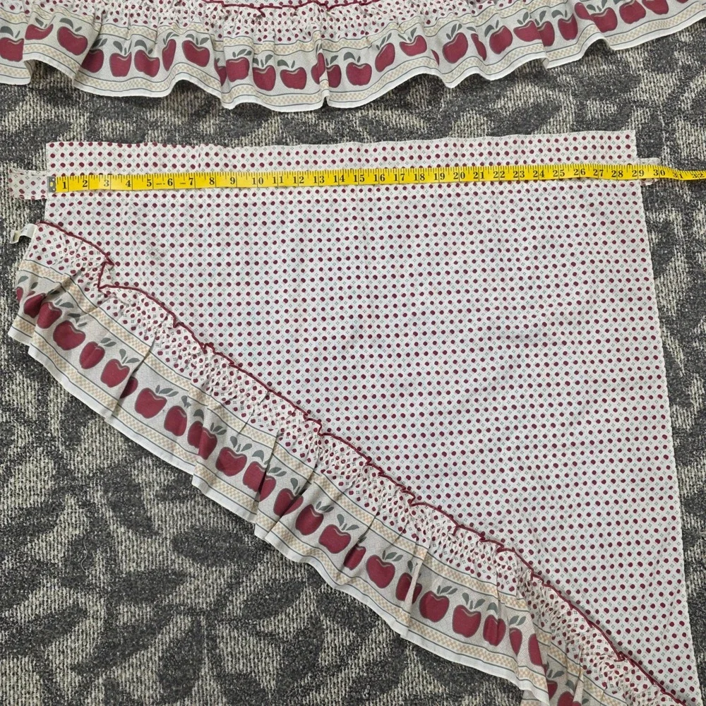 Vintage Cottagecore Apple Print Ruffled Kitchen Curtain Set 4pc Made in USA